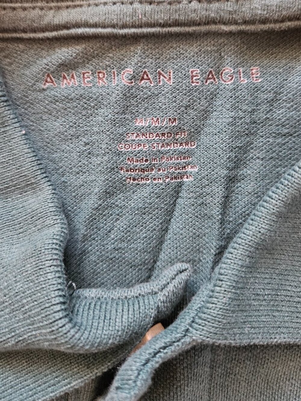 Like new! Green American Eagle polo with gray & Navy stripe - Medium - Picture 2 of 3